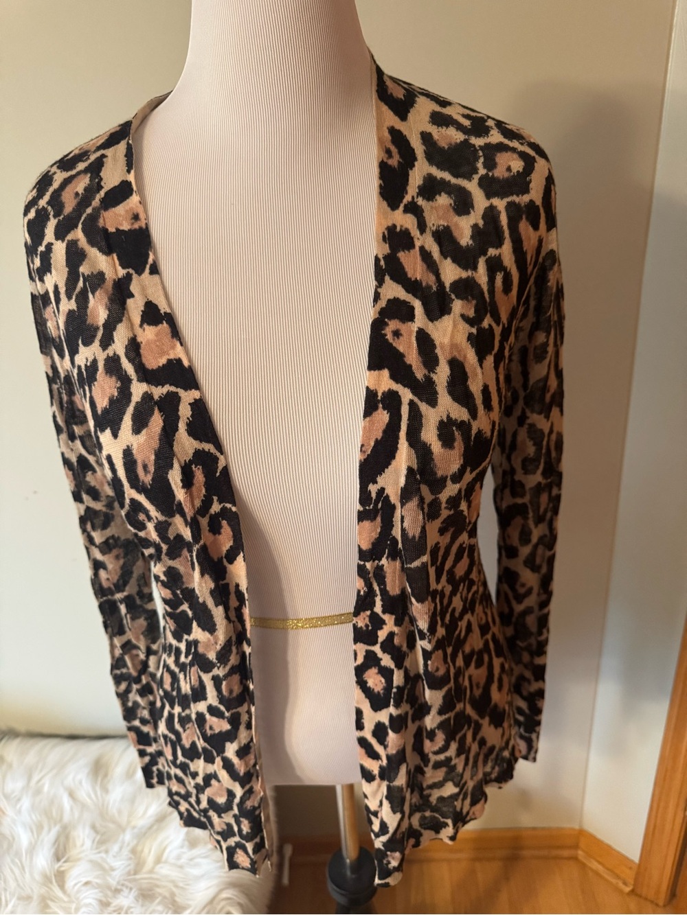 LOFT Leopard Print Open-Front Cardigan - Tan & Black